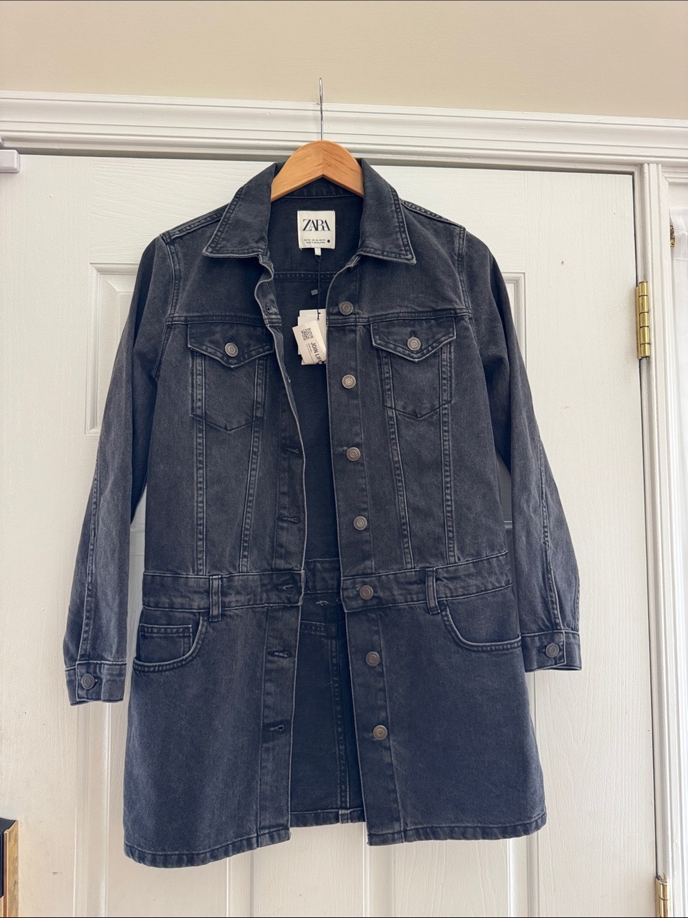 ZARA Washed Black Long Denim Shirt Dress Coat